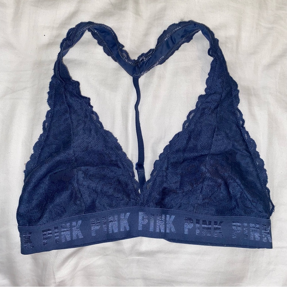 DONATED Victorias Secret PINK Blue Lacy Halter Bralette Size M